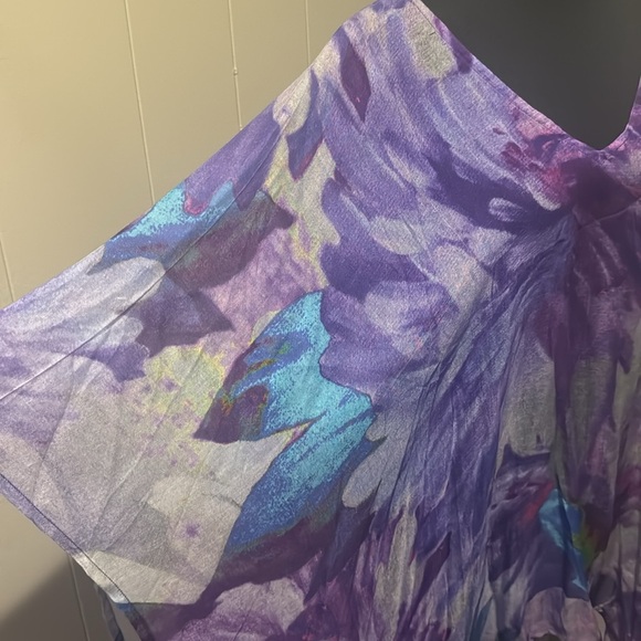 Dupatta purple watercolor shark bite hem semi-sheer poncho/cover-up. NWT. OS. - Picture 4 of 8